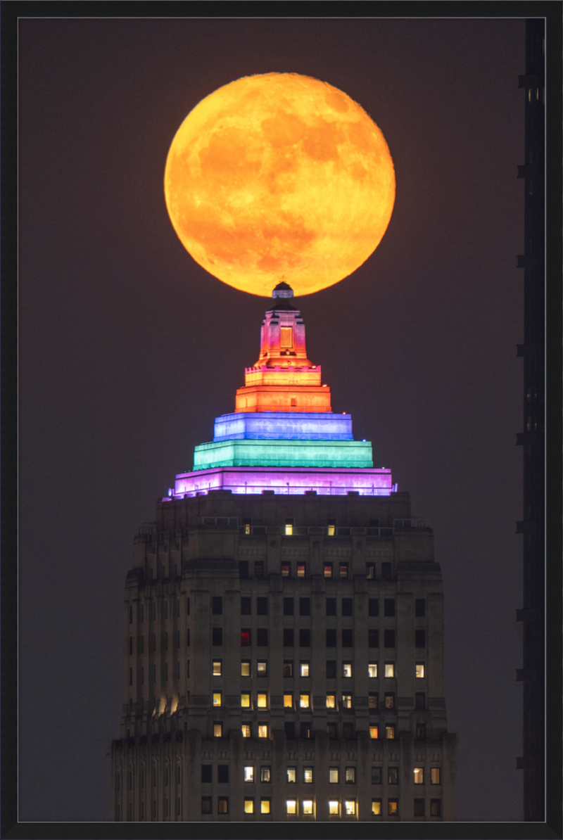 Full Moon Over the Gulf Tower - Framed Print