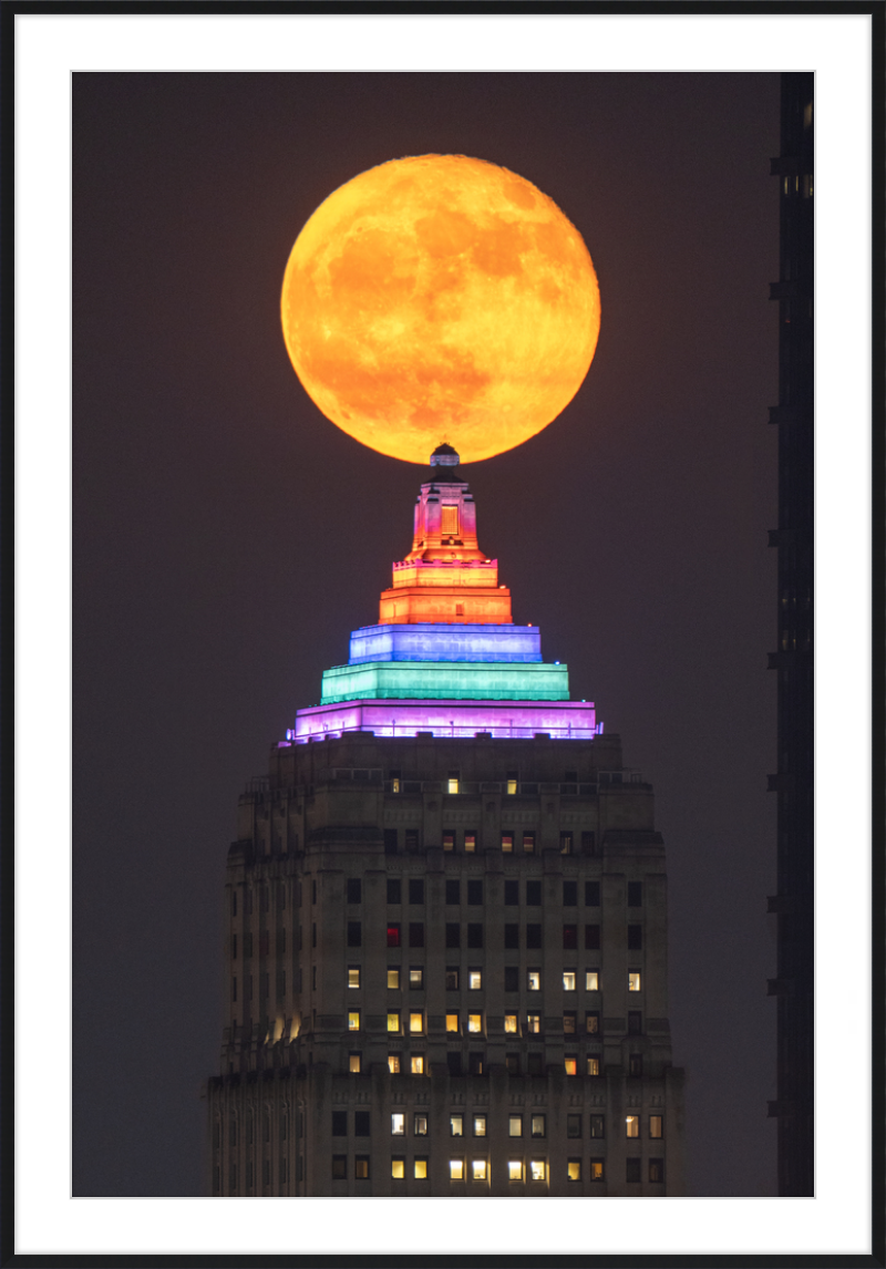 Full Moon Over the Gulf Tower - Framed Print
