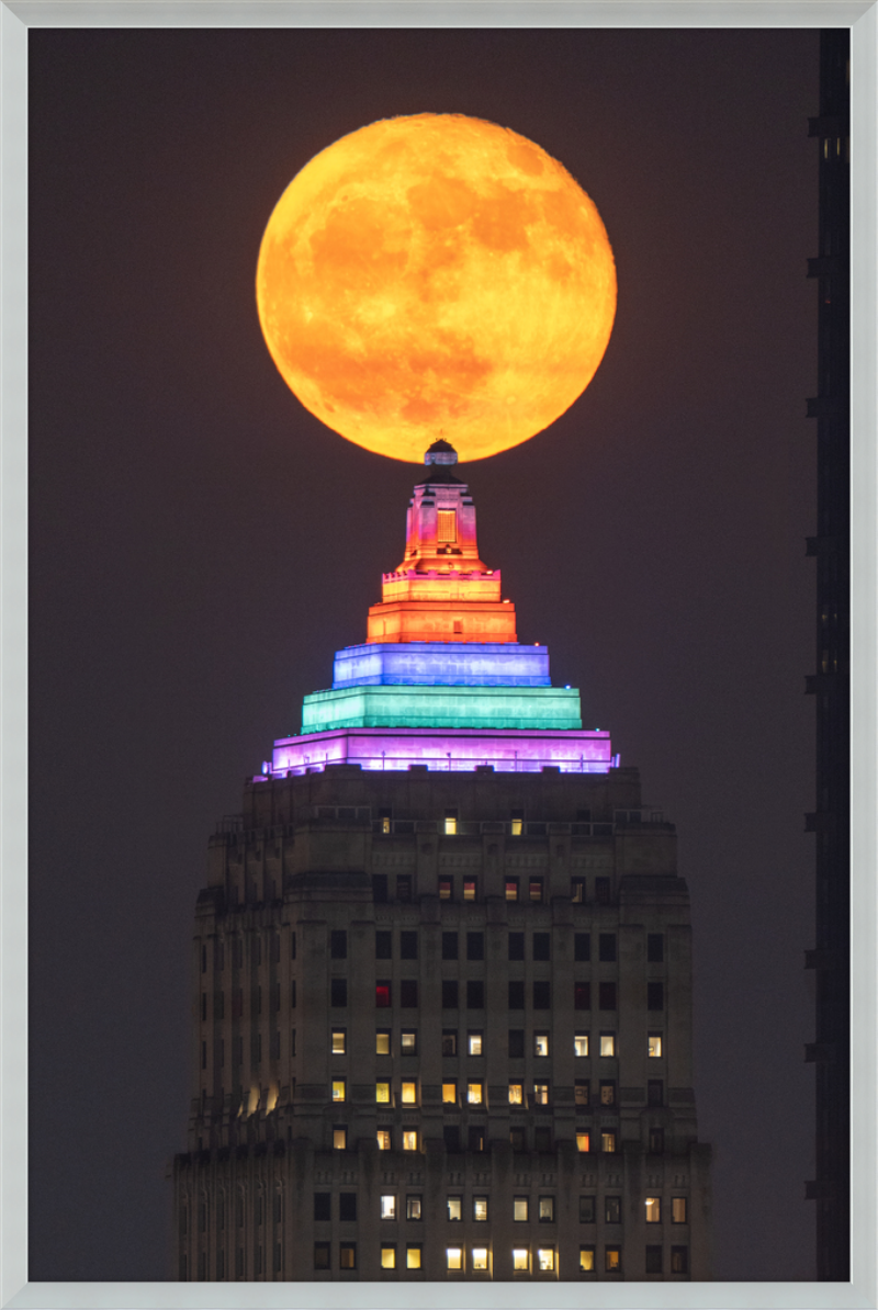 Full Moon Over the Gulf Tower - Framed Print