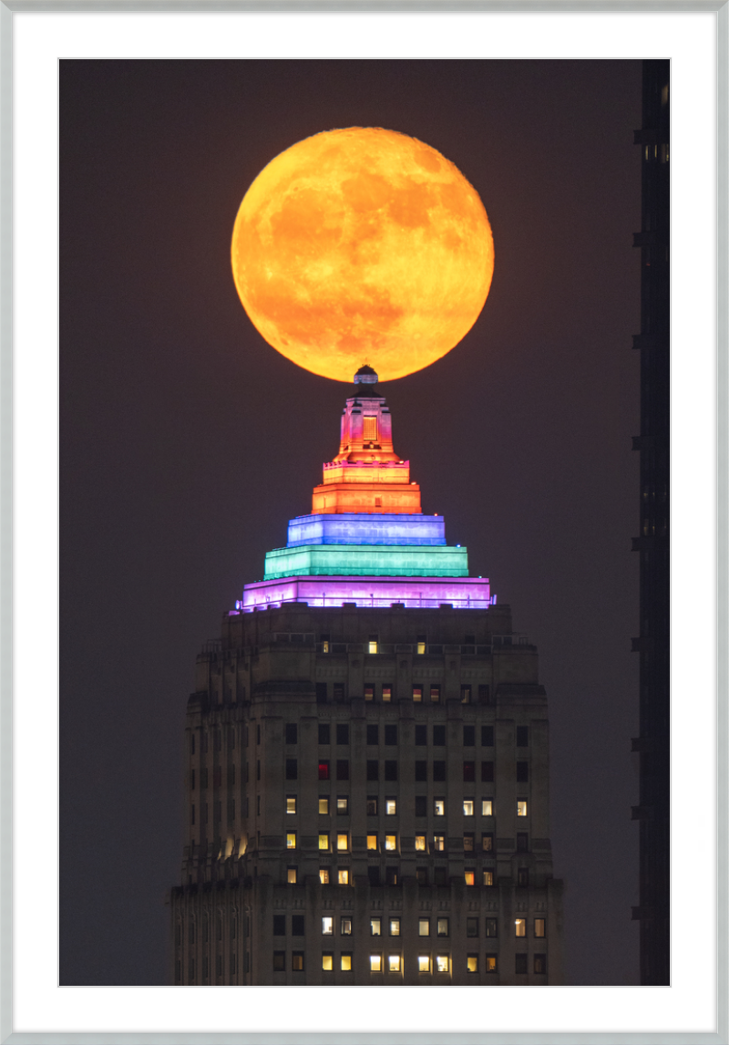 Full Moon Over the Gulf Tower - Framed Print