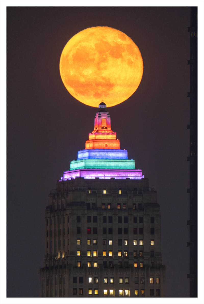 Full Moon Over the Gulf Tower - Framed Print