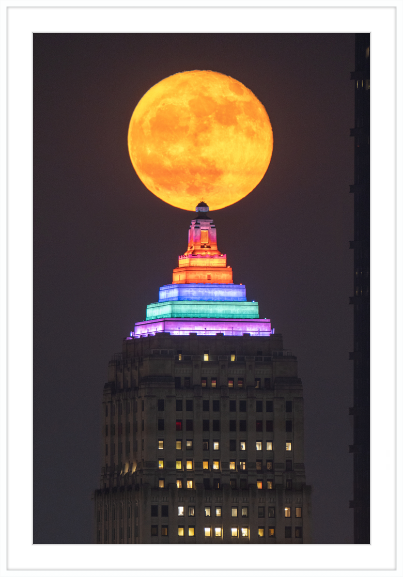 Full Moon Over the Gulf Tower - Framed Print