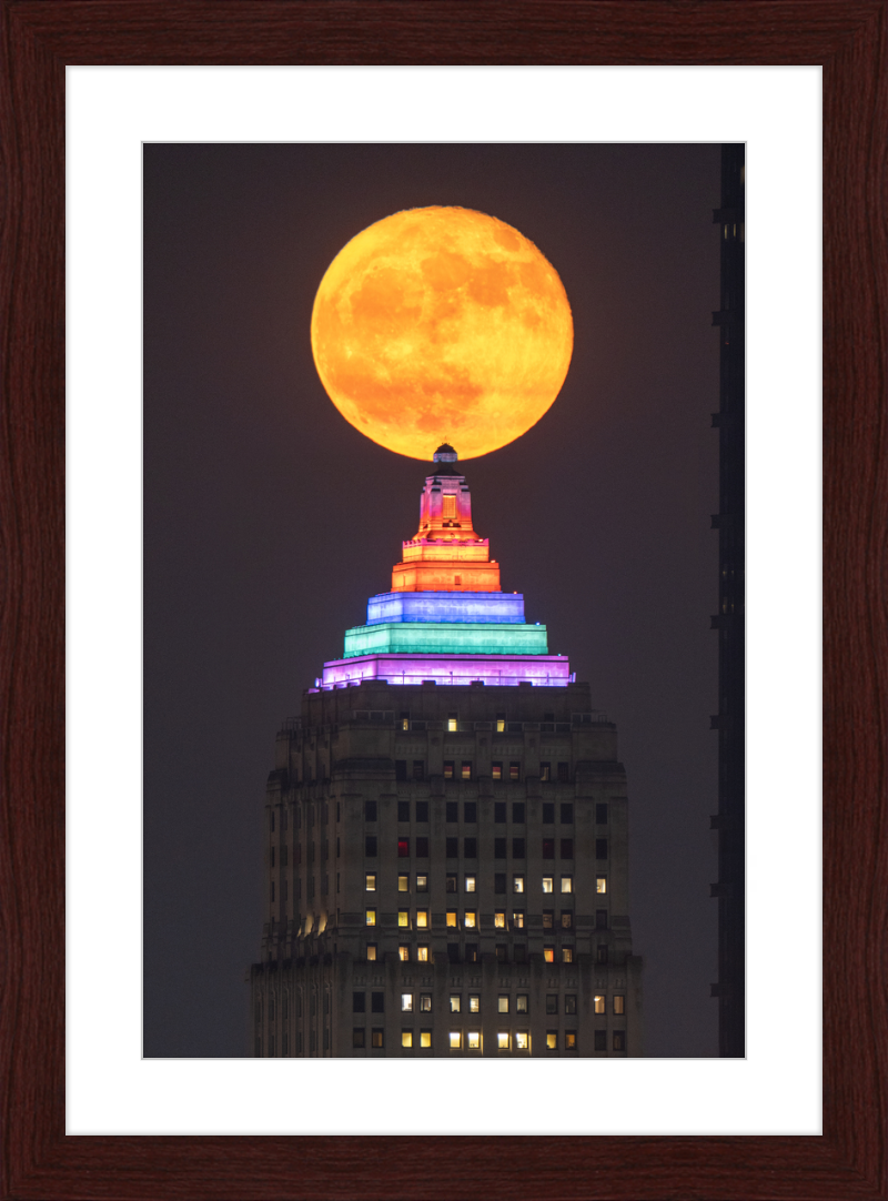 Full Moon Over the Gulf Tower - Framed Print