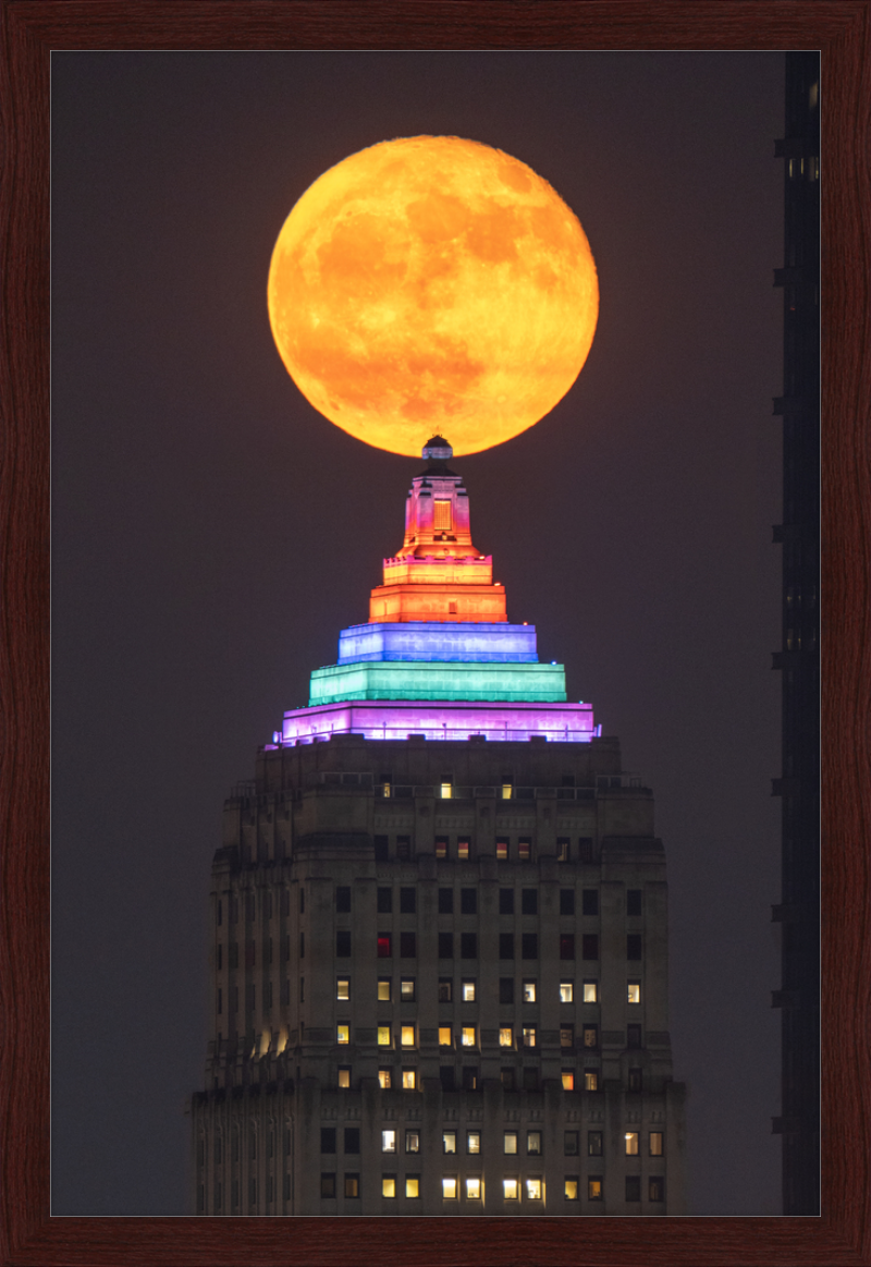 Full Moon Over the Gulf Tower - Framed Print