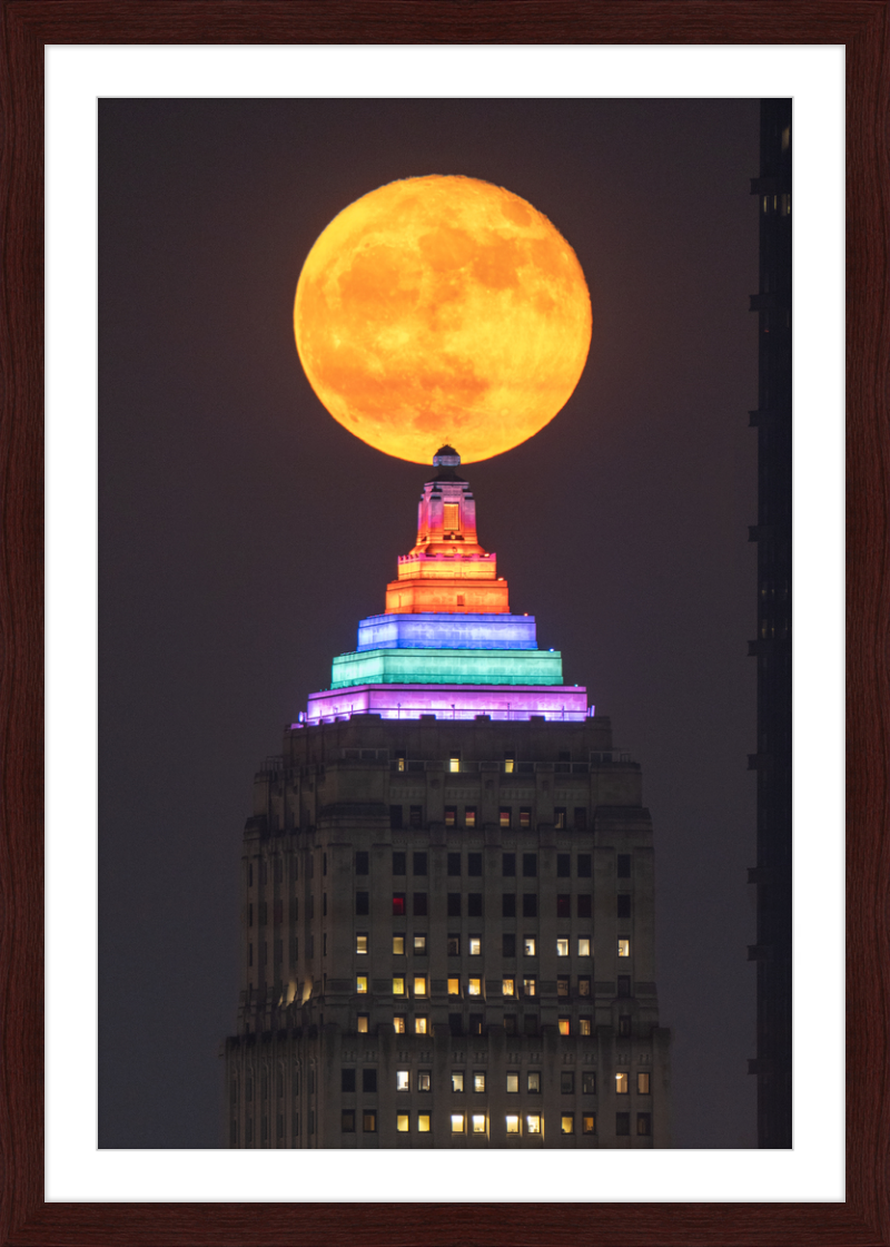 Full Moon Over the Gulf Tower - Framed Print