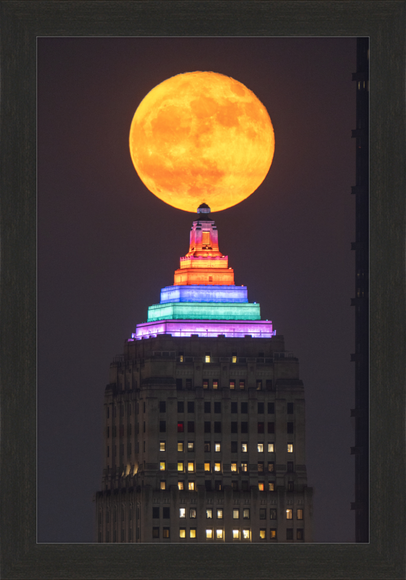 Full Moon Over the Gulf Tower - Framed Print