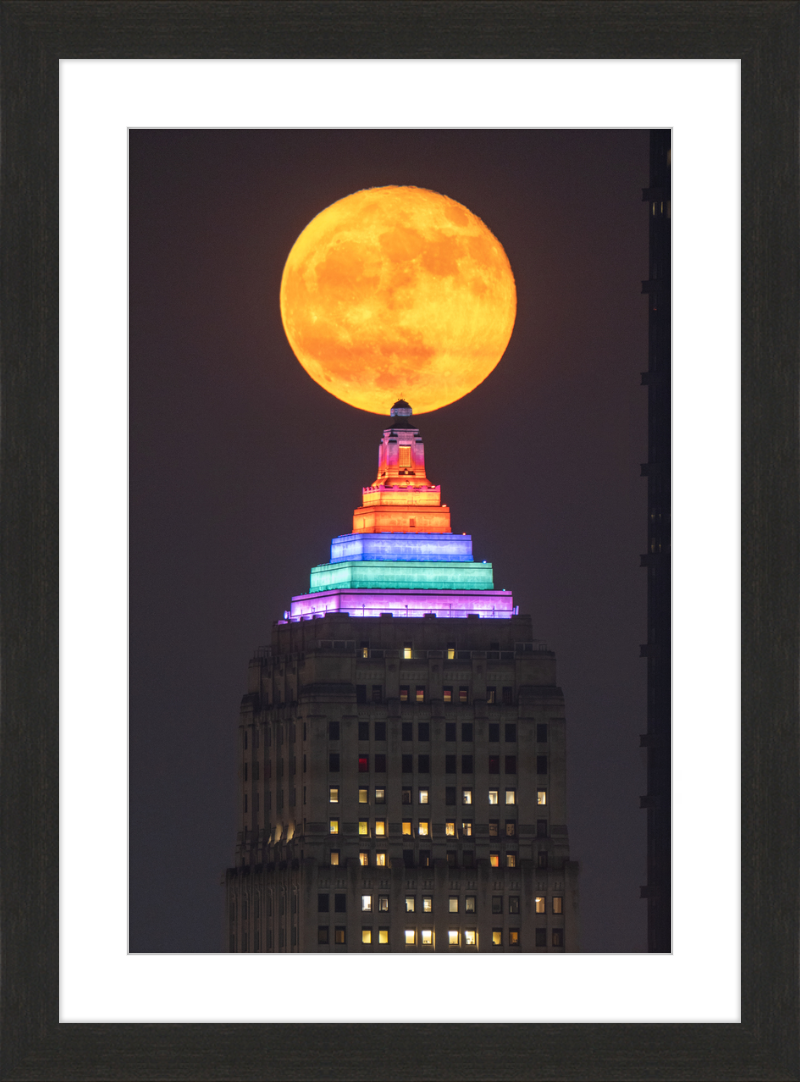 Full Moon Over the Gulf Tower - Framed Print