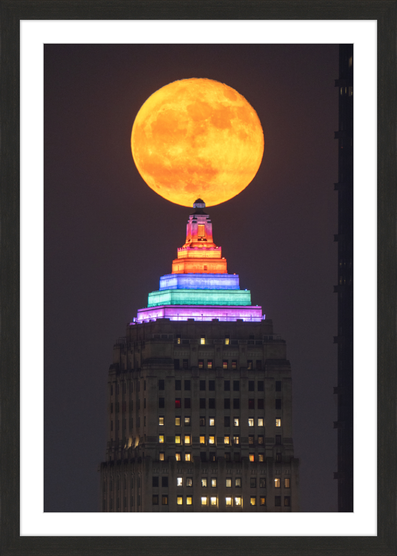 Full Moon Over the Gulf Tower - Framed Print