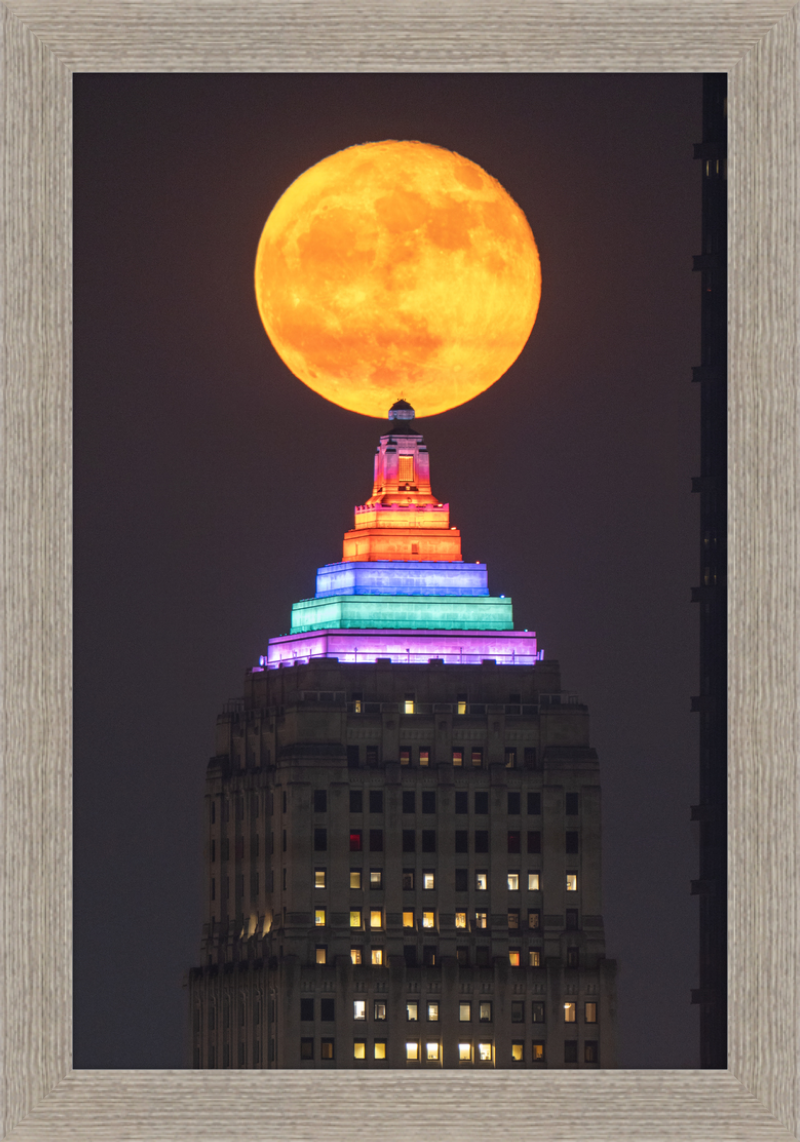 Full Moon Over the Gulf Tower - Framed Print