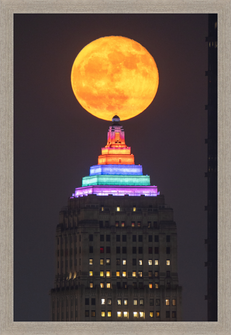 Full Moon Over the Gulf Tower - Framed Print