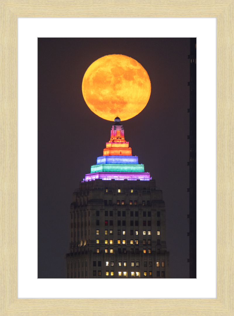 Full Moon Over the Gulf Tower - Framed Print