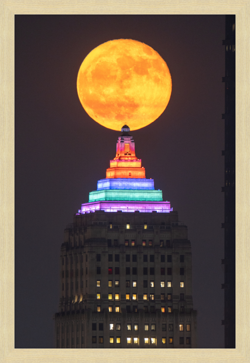 Full Moon Over the Gulf Tower - Framed Print