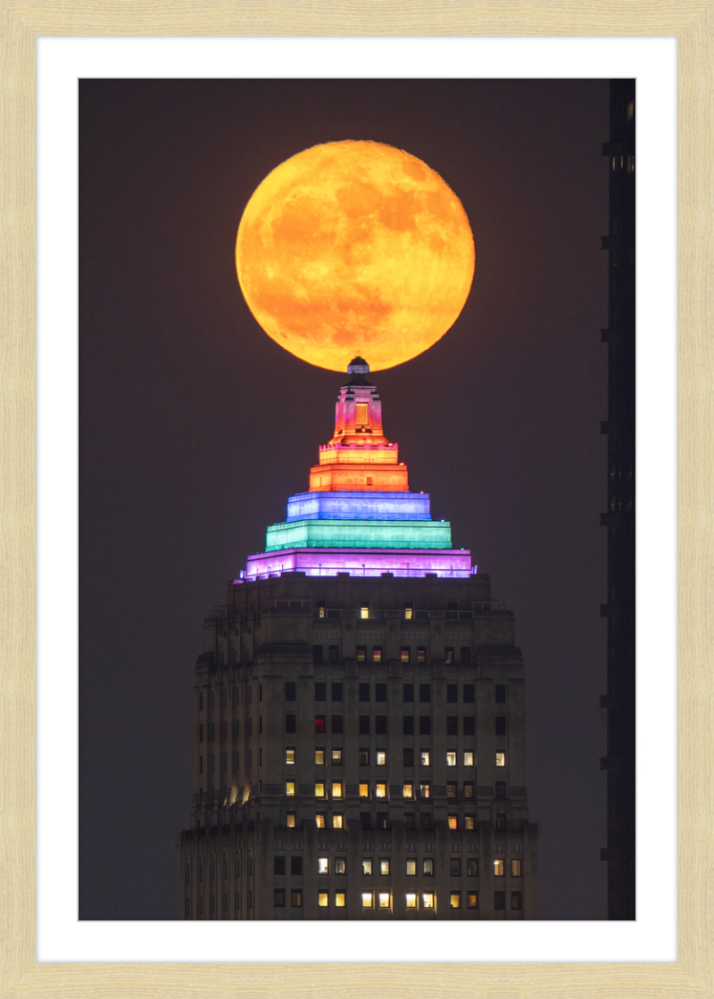 Full Moon Over the Gulf Tower - Framed Print
