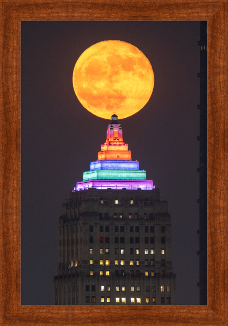 Full Moon Over the Gulf Tower - Framed Print