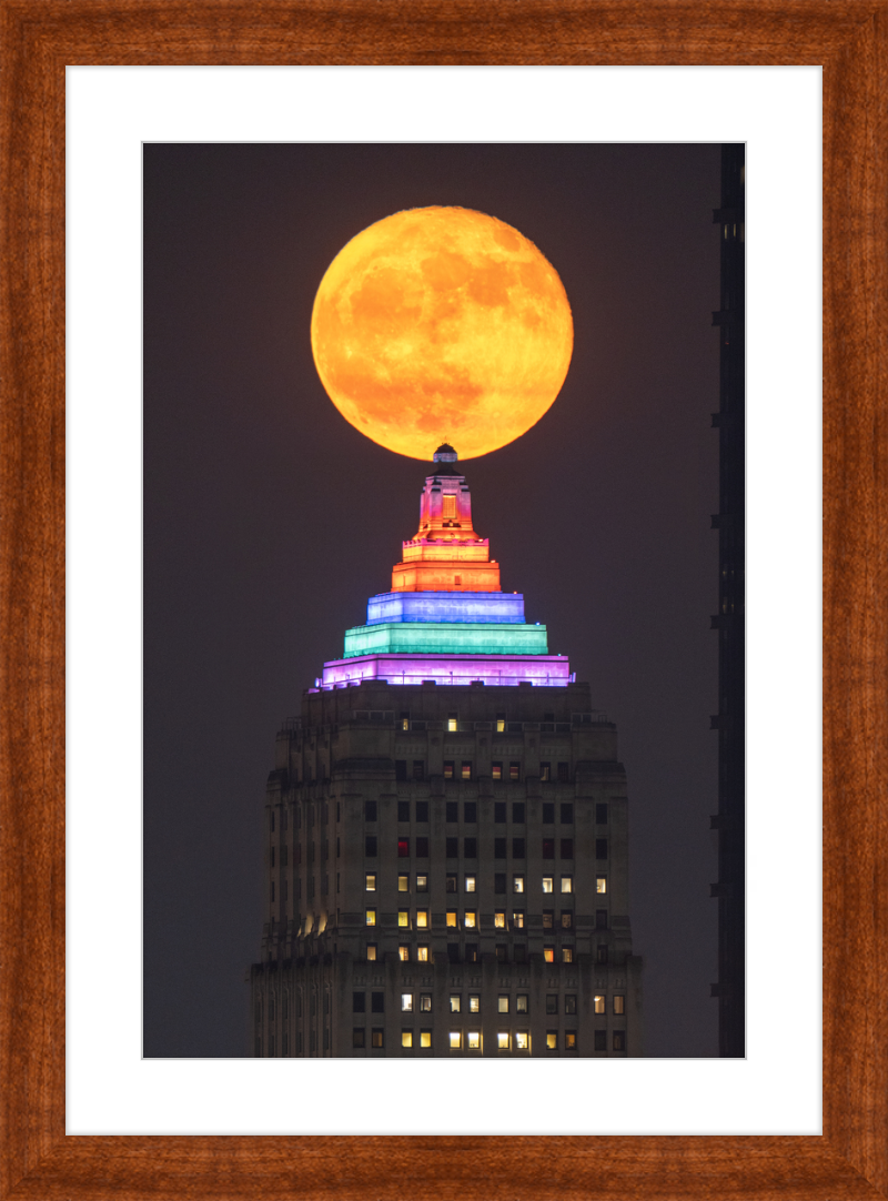 Full Moon Over the Gulf Tower - Framed Print