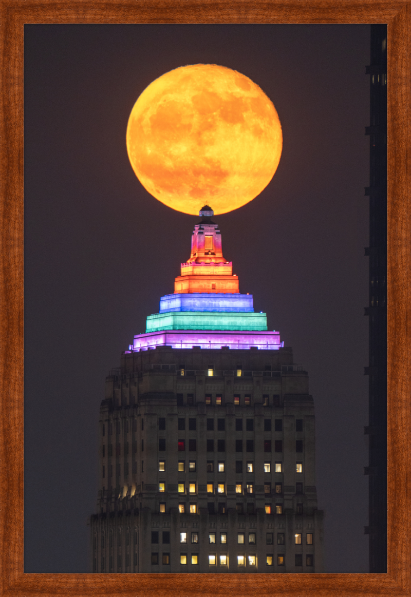 Full Moon Over the Gulf Tower - Framed Print