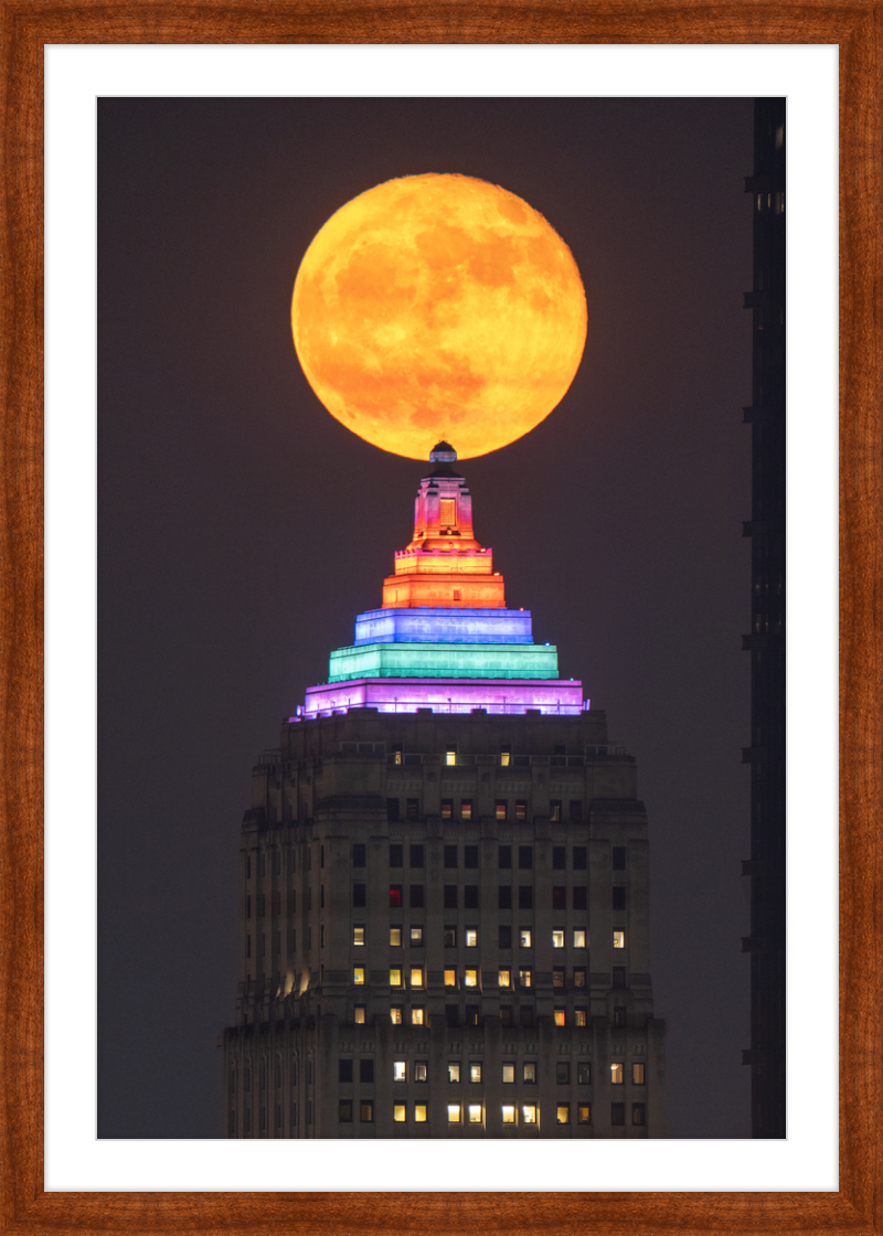 Full Moon Over the Gulf Tower - Framed Print