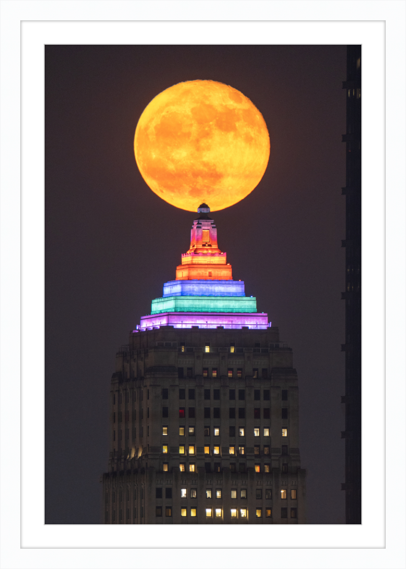 Full Moon Over the Gulf Tower - Framed Print