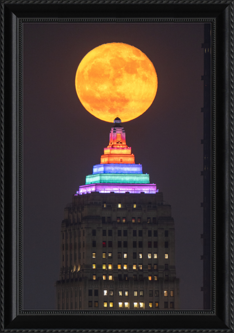 Full Moon Over the Gulf Tower - Framed Print