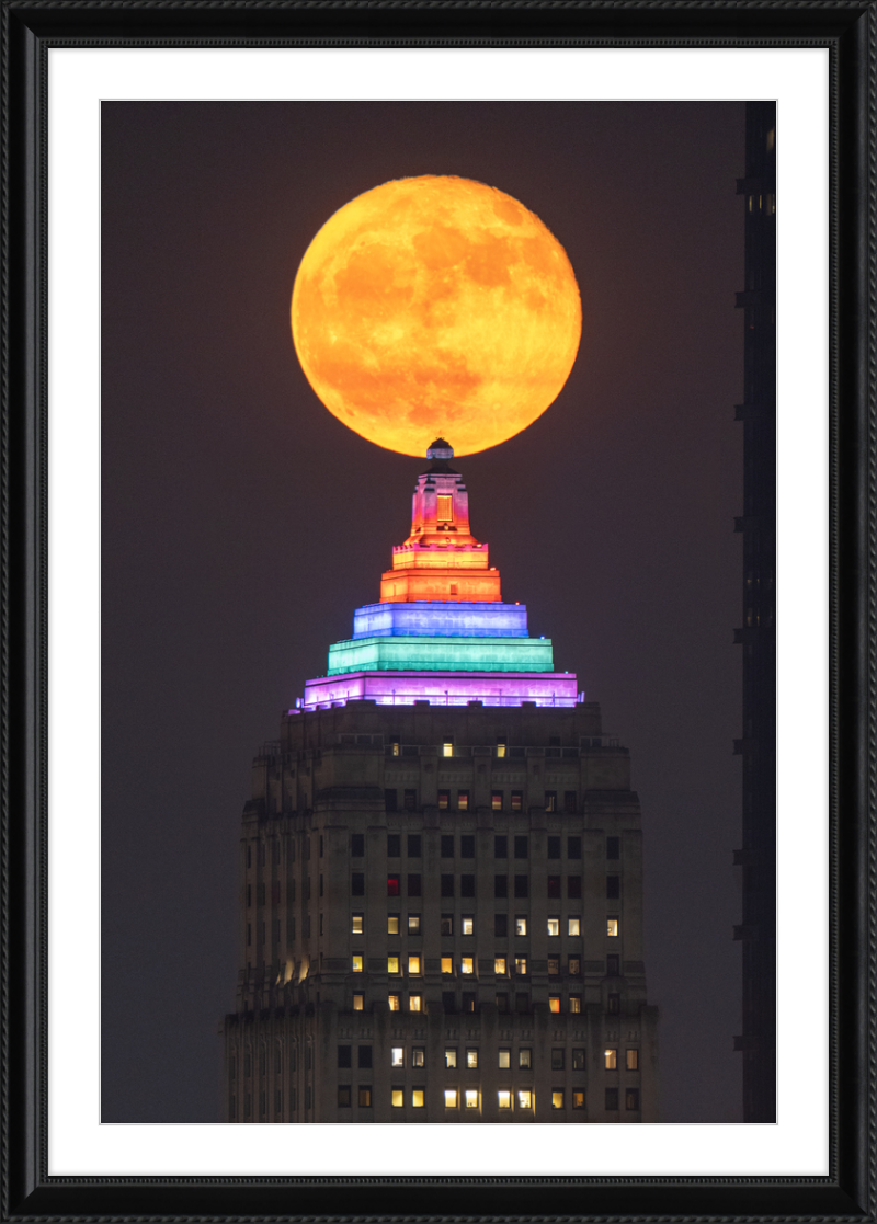 Full Moon Over the Gulf Tower - Framed Print