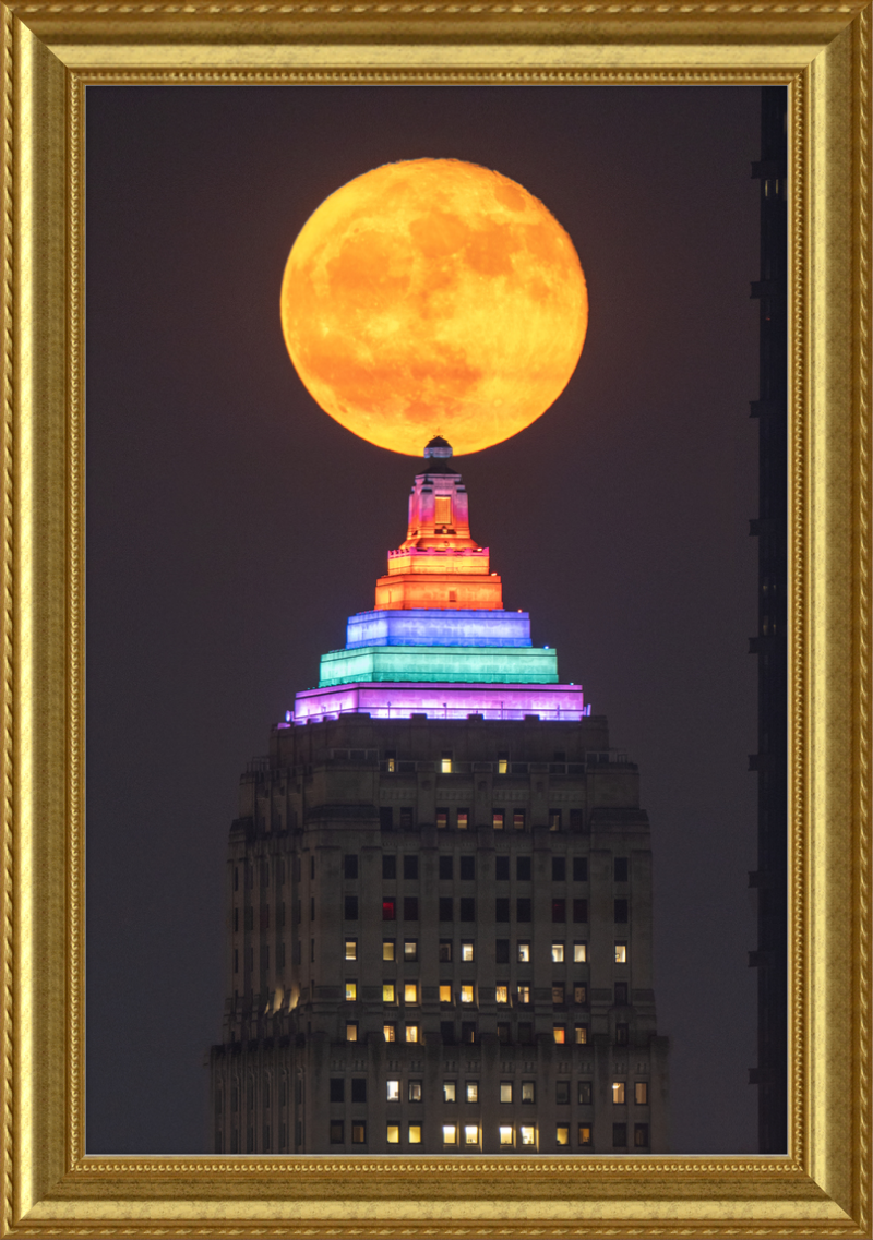 Full Moon Over the Gulf Tower - Framed Print