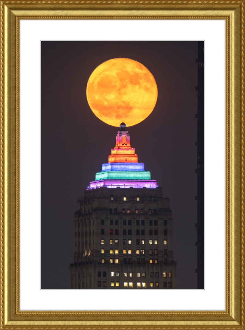 Full Moon Over the Gulf Tower - Framed Print