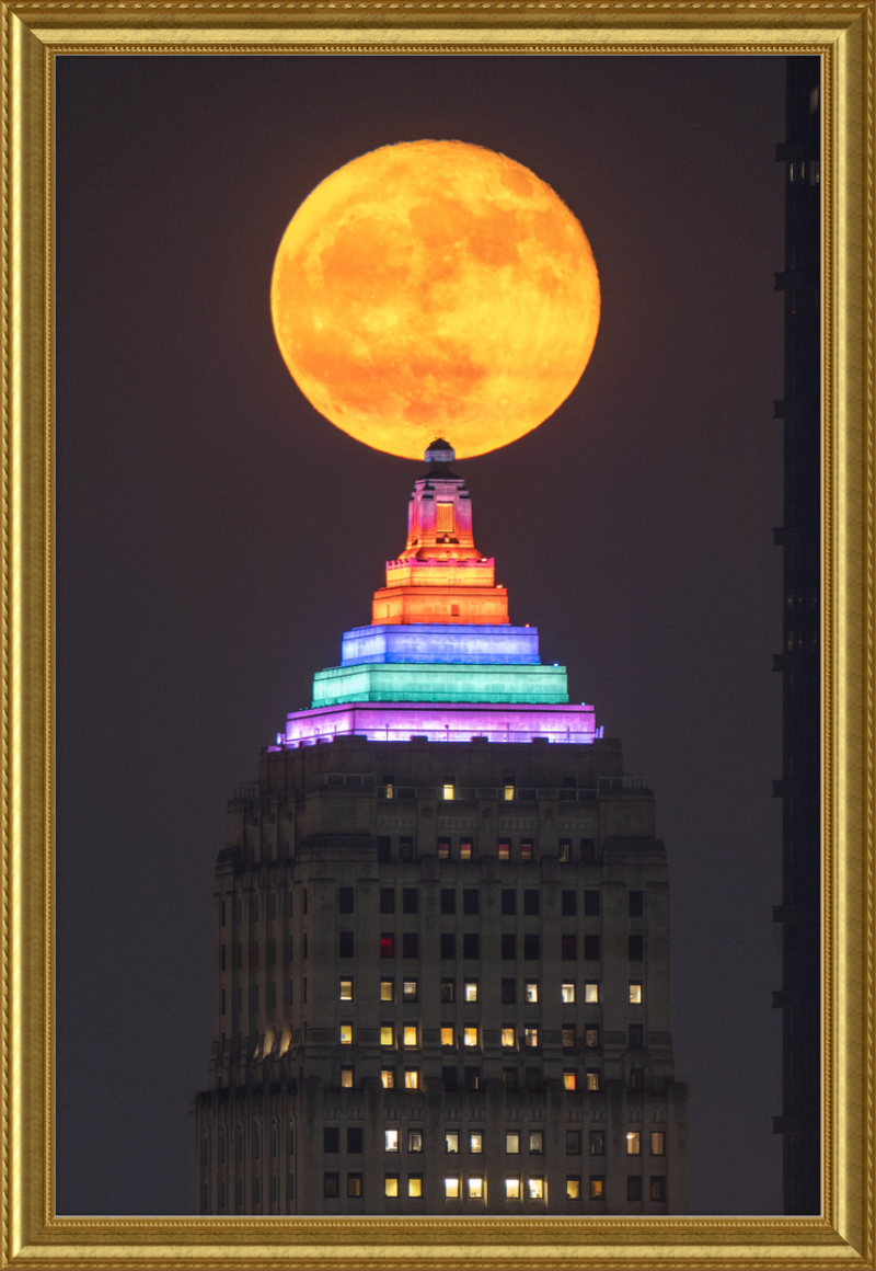 Full Moon Over the Gulf Tower - Framed Print