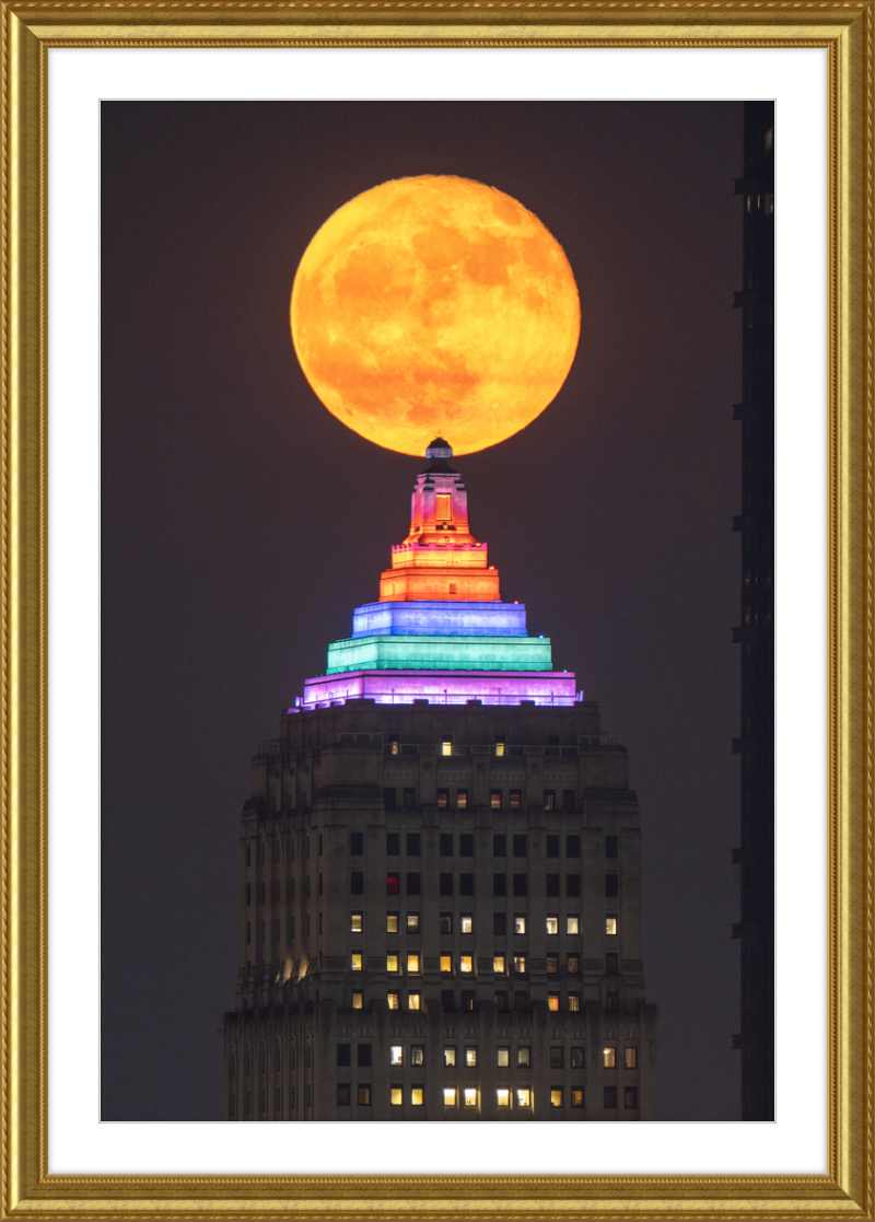 Full Moon Over the Gulf Tower - Framed Print