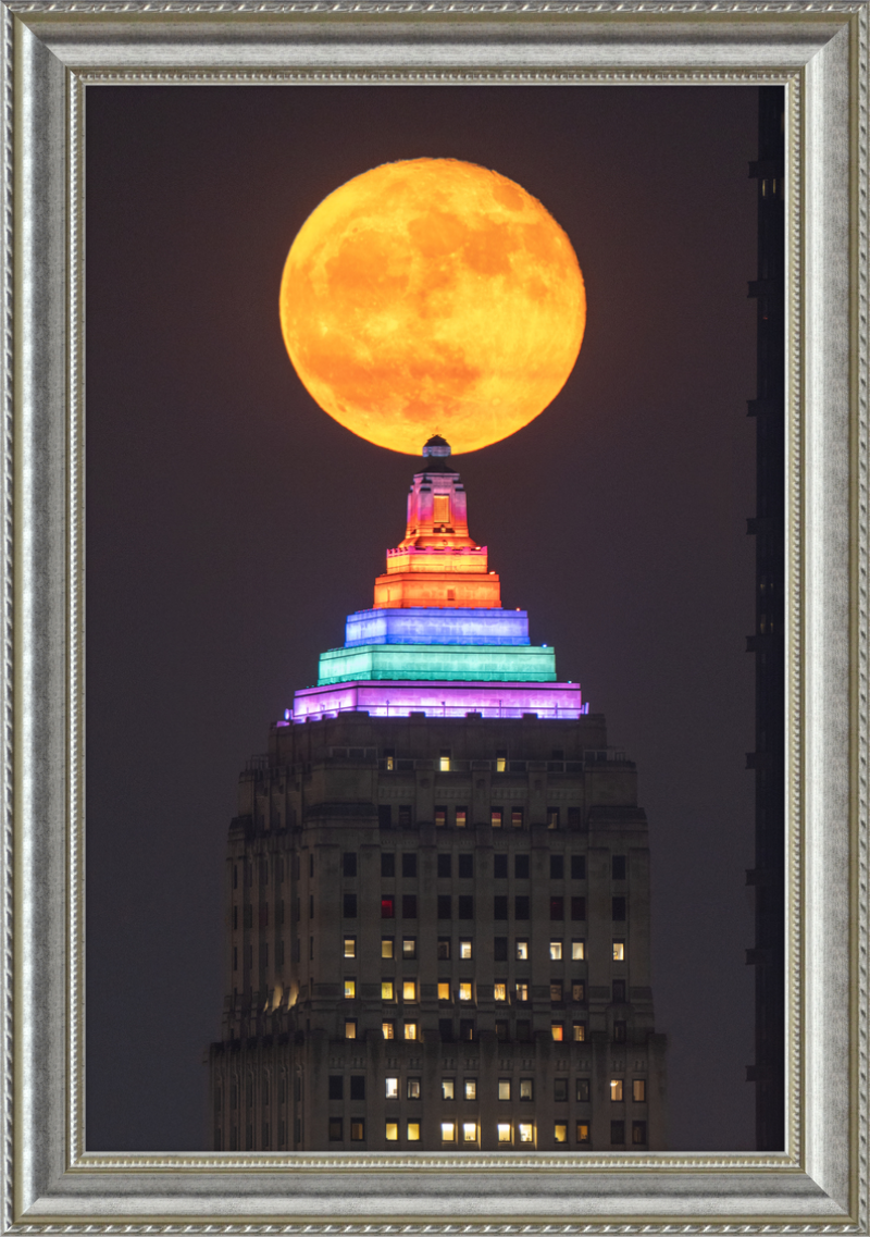 Full Moon Over the Gulf Tower - Framed Print