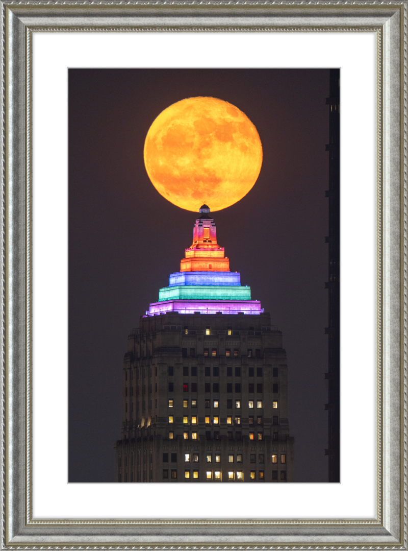 Full Moon Over the Gulf Tower - Framed Print