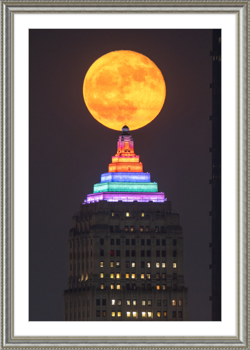 Full Moon Over the Gulf Tower - Framed Print