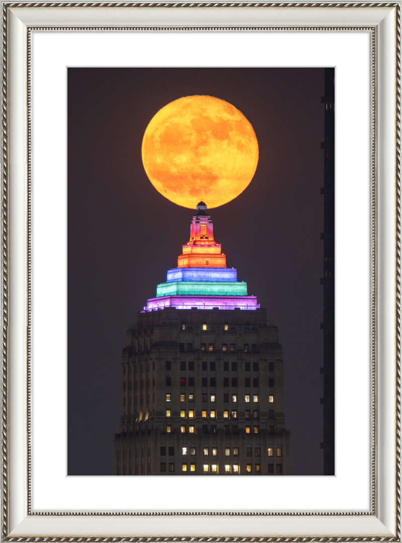 Full Moon Over the Gulf Tower - Framed Print