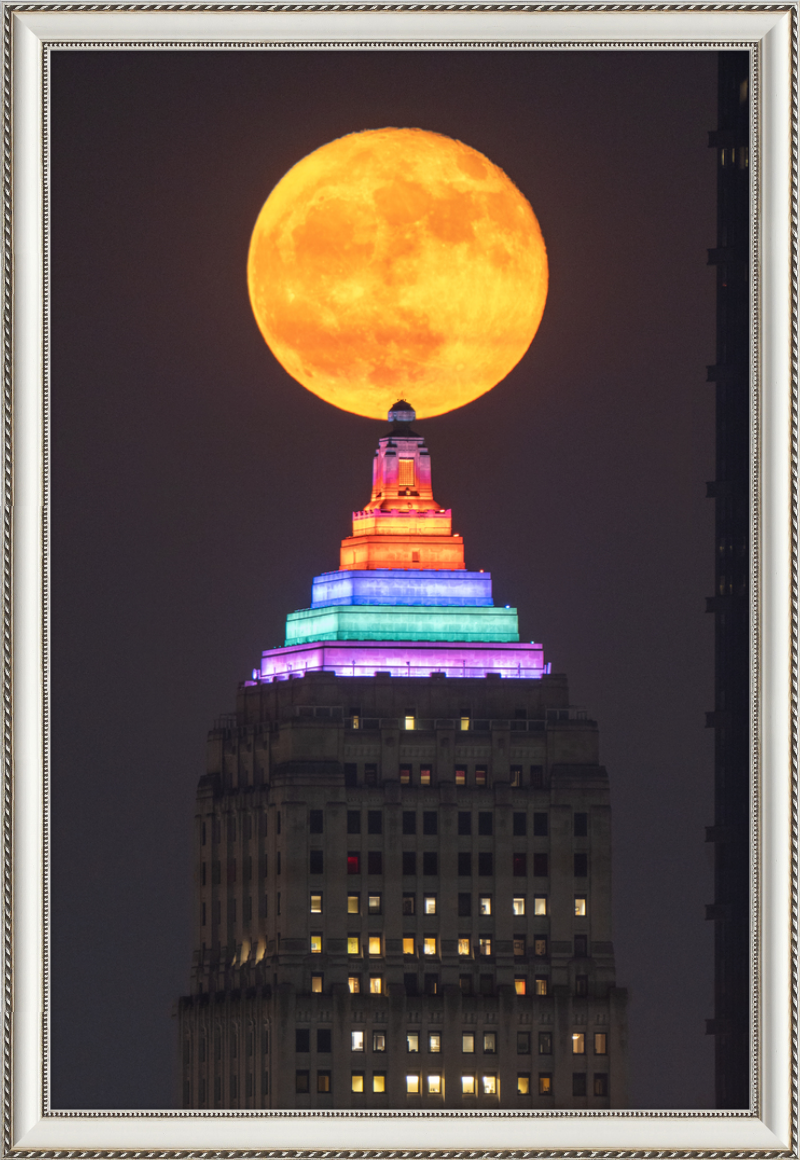 Full Moon Over the Gulf Tower - Framed Print