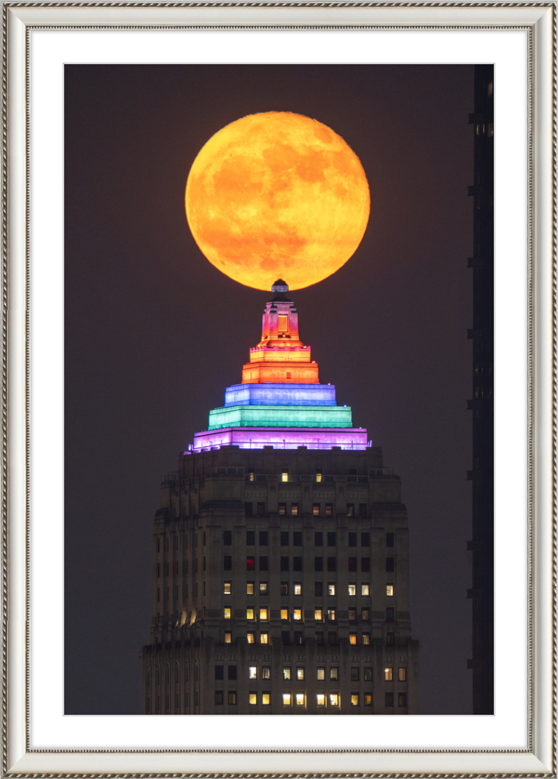 Full Moon Over the Gulf Tower - Framed Print