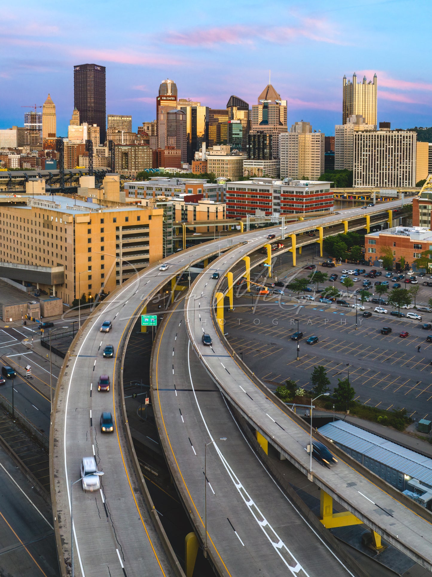 Pittsburgh Skyline Over the Fort Duquesne Bridge Ramps