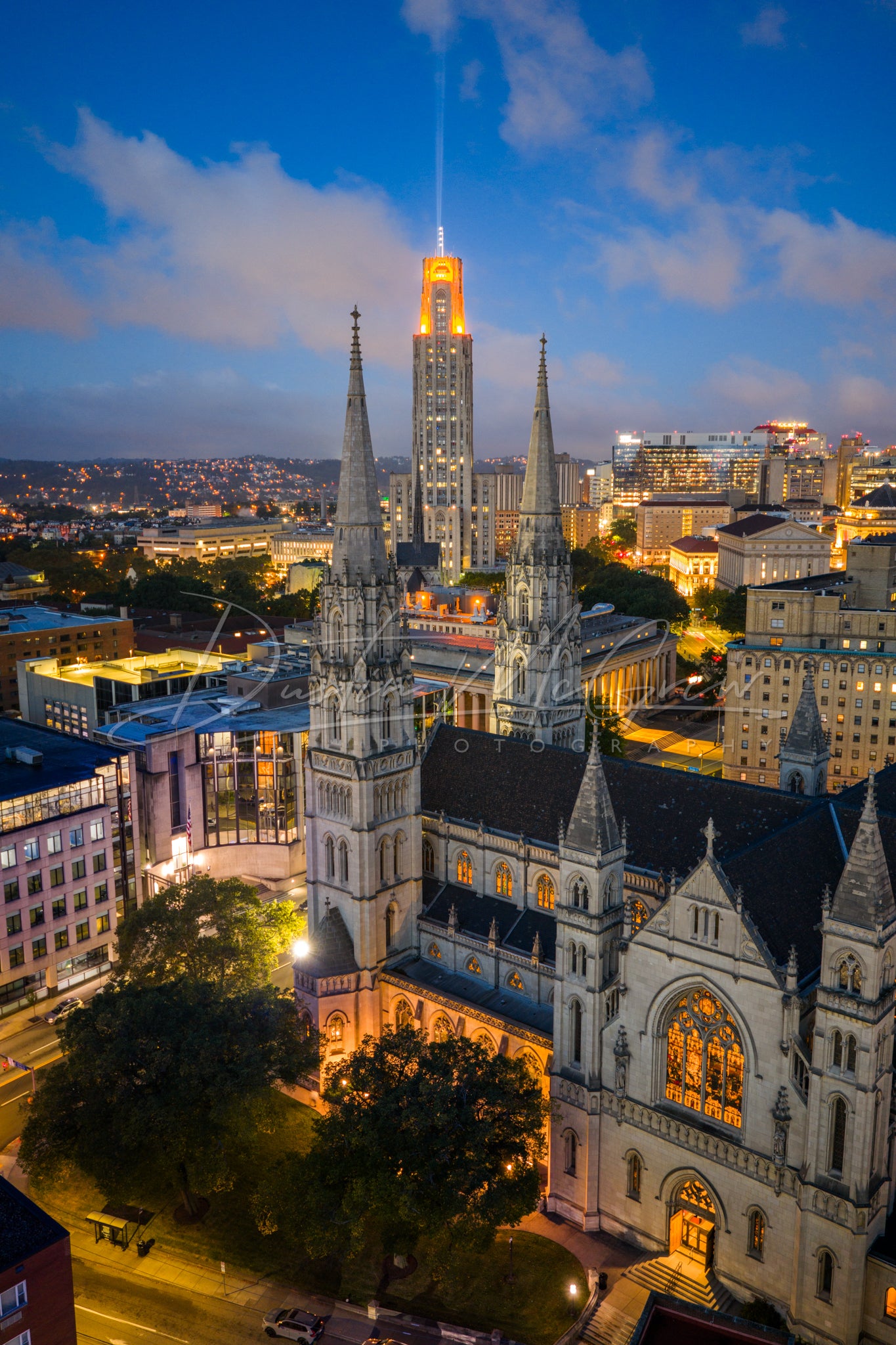 Cathedral of Learning Victory Lights and St. Paul Cathedral