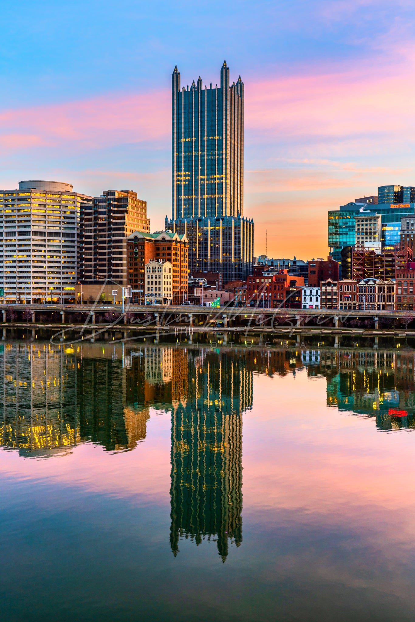 Pittsburgh PPG Place Photo - PPG Place Reflection in the Mon River - Pittsburgh Metal Prints - Pittsburgh Photography