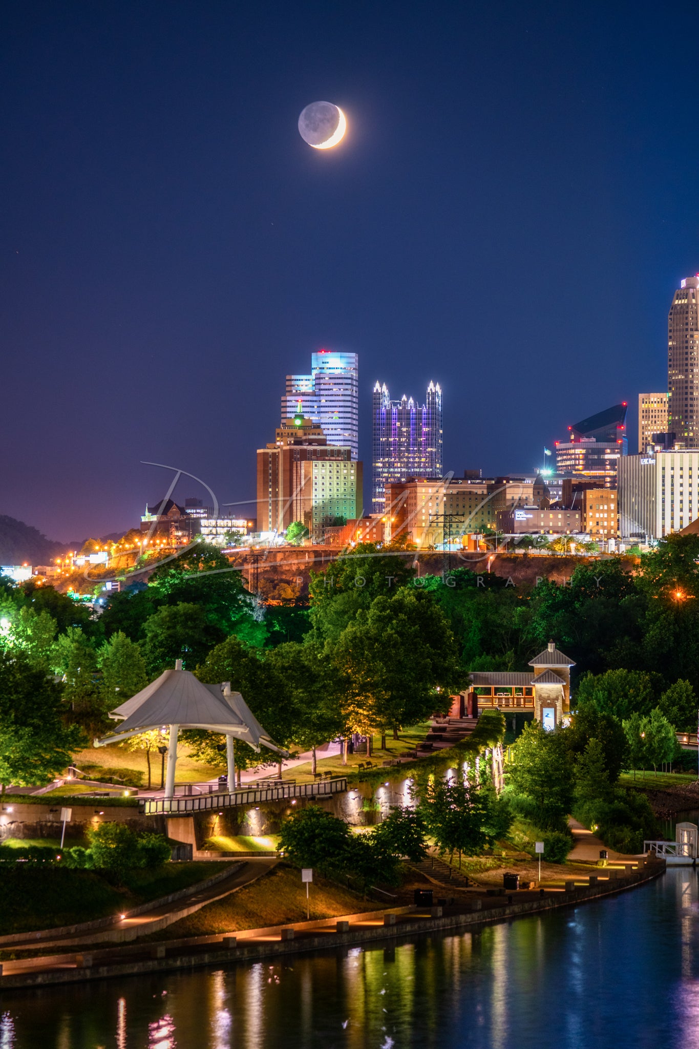 South Side Marina at Moonset - Pittsburgh Skyline Photo Print