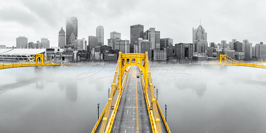 Pittsburgh's Sister Bridges Foggy Panorama