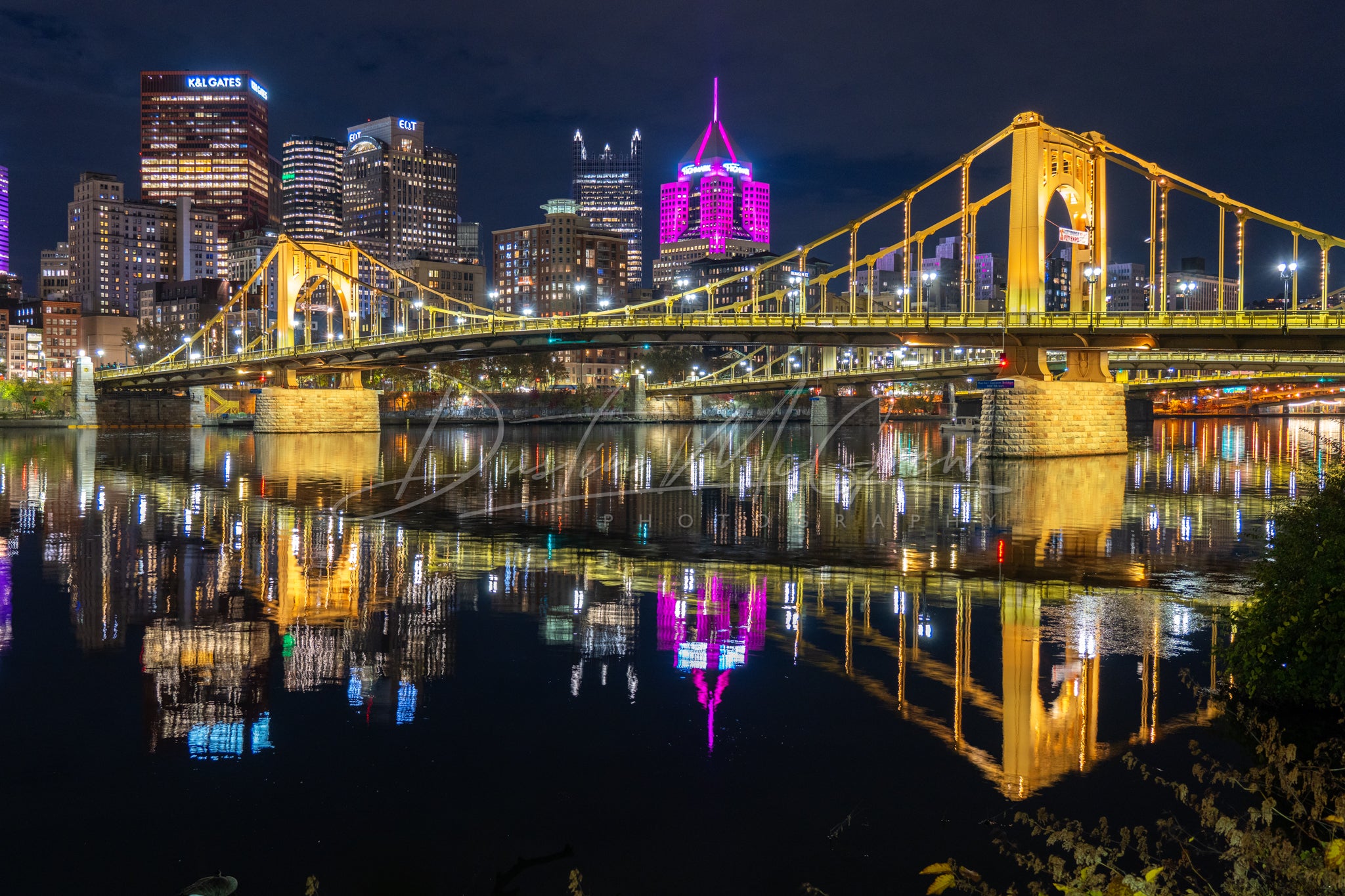 Pittsburgh Bridge Photo - Rachel Carson Bridge Gold Lighting - Dustin ...
