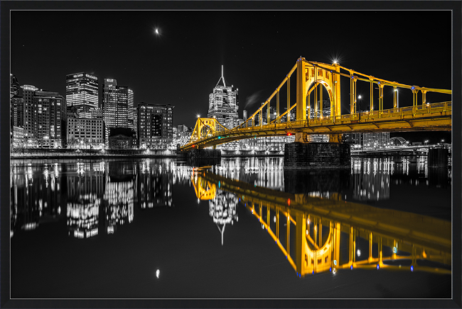 Clemente Bridge Black & Gold Framed Print