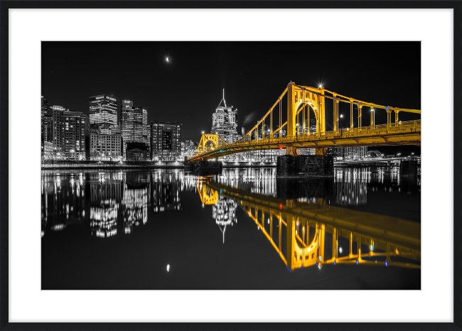 Clemente Bridge Black & Gold Framed Print