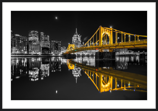 Clemente Bridge Black & Gold Framed Print