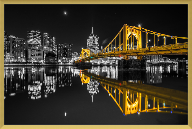 Clemente Bridge Black & Gold Framed Print