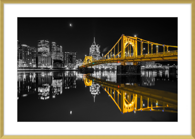 Clemente Bridge Black & Gold Framed Print