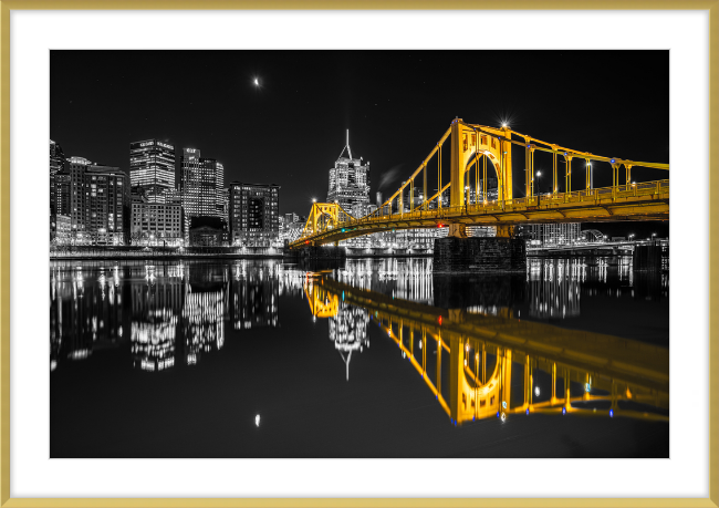 Clemente Bridge Black & Gold Framed Print
