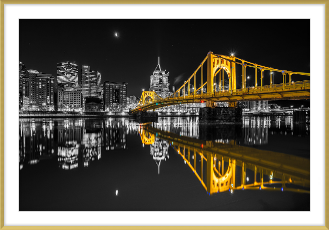 Clemente Bridge Black & Gold Framed Print