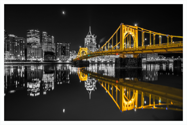 Clemente Bridge Black & Gold Framed Print