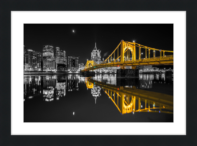 Clemente Bridge Black & Gold Framed Print
