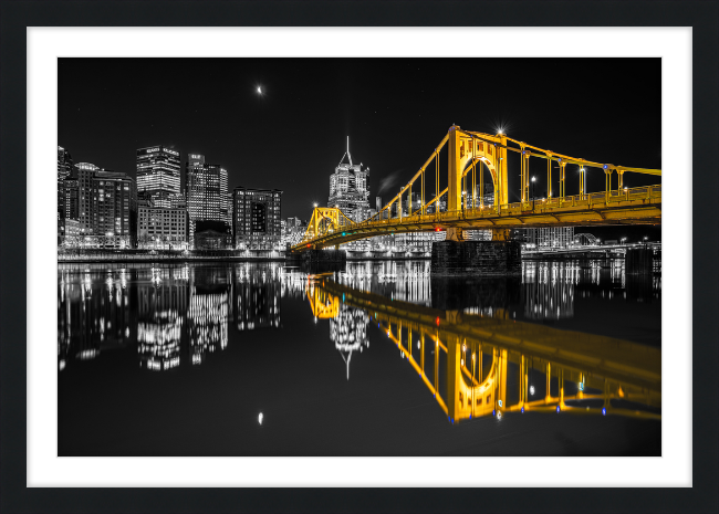 Clemente Bridge Black & Gold Framed Print